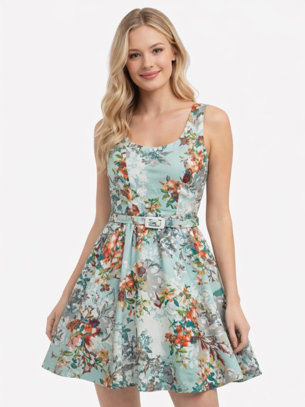 NWT  Teeze Me Juniors Lace Back Sleeveless Fit&Flare Floral Dress in Mint 13/14